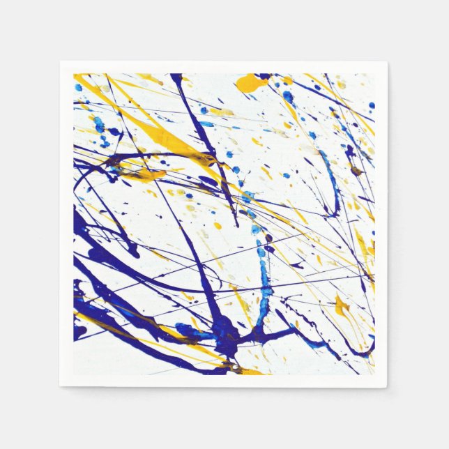 Abstrakter Paint-Spritzer in Blau und Gold Serviette (Vorderseite)