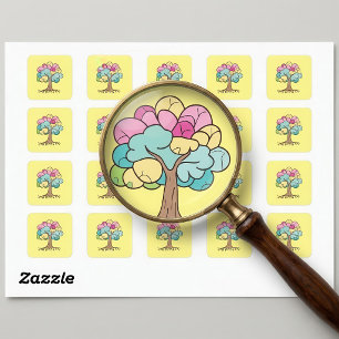 Abstrakter Pastell-Gehirn-Baum-Kunstprint Quadratischer Aufkleber