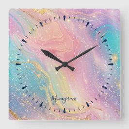 Abstrakter Pastell-Glitzer Nahtloses Muster Quadratische Wanduhr