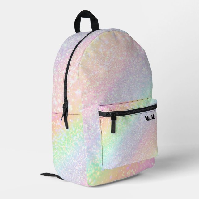 abstrakter pastellfarbener Regenbogen Bedruckter Rucksack (Rückseitige Ecke links)