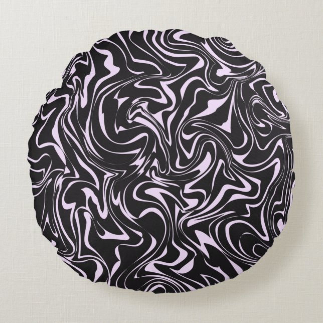 Abstrakter Pattern-Throw-Pillo aus schwarzem und r Rundes Kissen (Vorderseite)