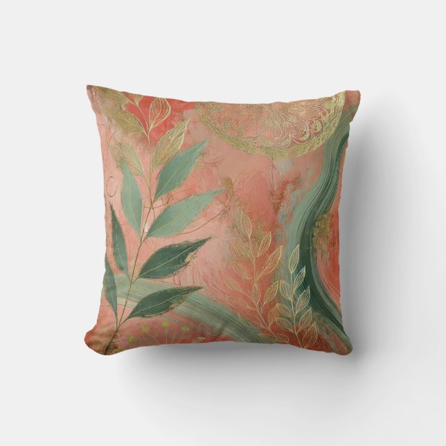 Abstrakter Peach-Golden Leaf Artwork Style 15 Kissen (Vorderseite)