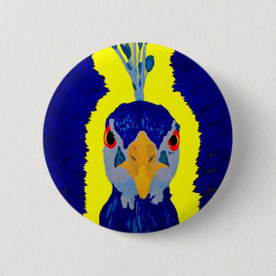 Abstrakter Pfau-Kopf Button