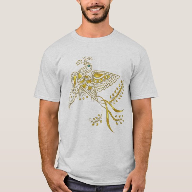 Abstrakter Phoenixvogel in Goldtönen T-Shirt (Vorderseite)