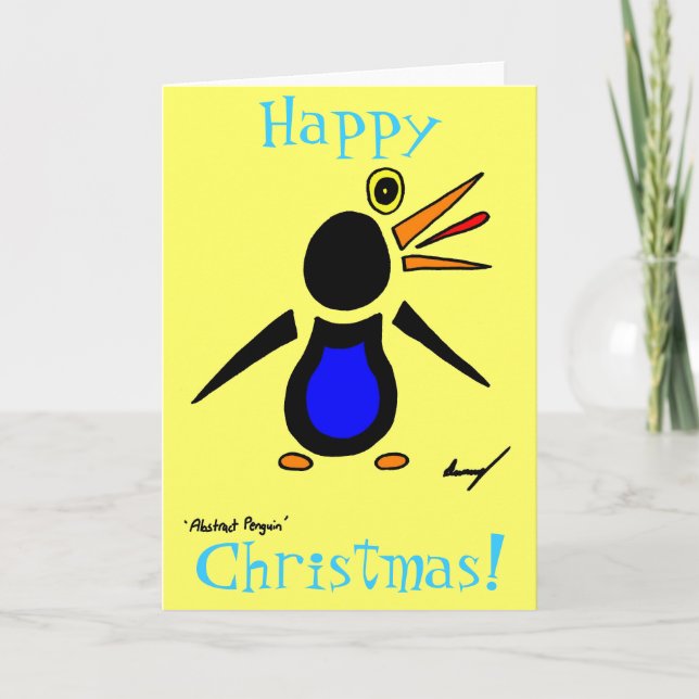 Abstrakter Pinguin 'Happy Christmas'! Karte - Gelb (Vorderseite)