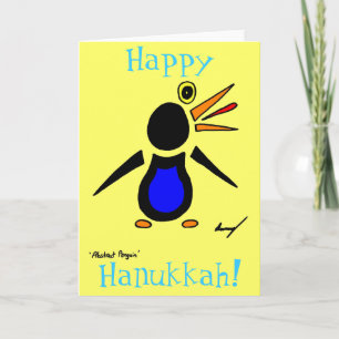 Abstrakter Pinguin 'Happy Hanukkah!' Karte - Gelb