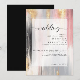 Abstrakter Pinselstrich Blush Gold Kohle Einladung