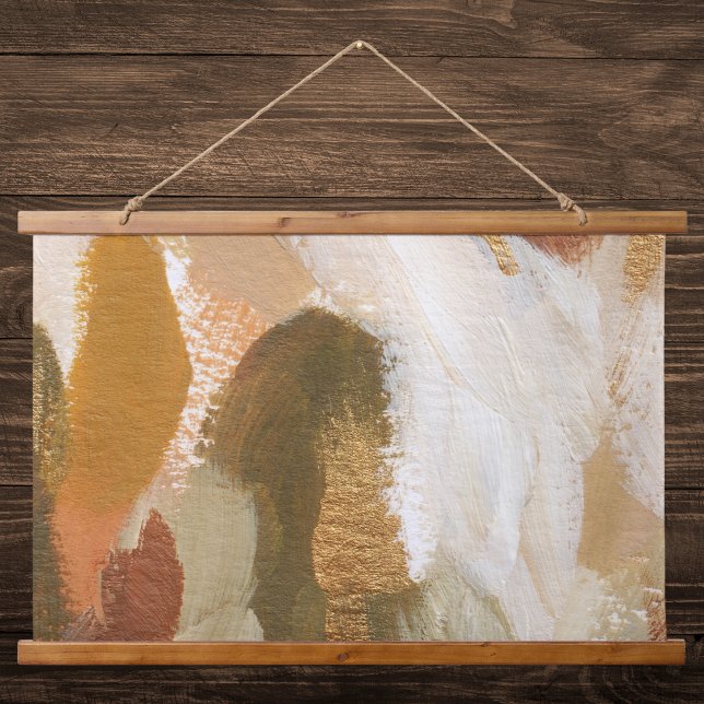 Abstrakter Pinselstrich Kunst in warmen Tönen Wandteppich Mit Holzrahmen (Von Creator hochgeladen)