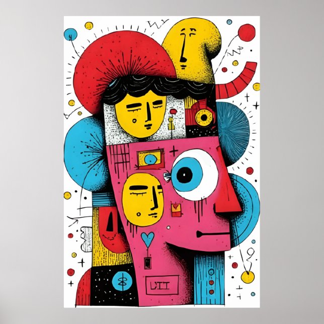 Abstrakter Pop Kunstfedern - surrealer Doodle-Ausd Poster (Vorne)