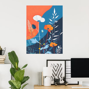 Abstrakter Poster mit lebendigen Blüten
