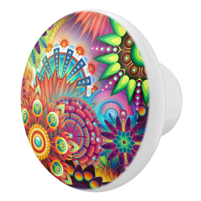 Abstrakter Psychedelic Colors Dresser Keramikknauf (Rechts)