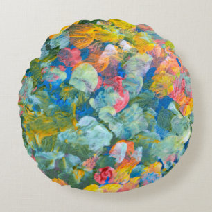 Abstrakter Punkt-Schmiere-Pinselstrich Acryl und W Rundes Kissen