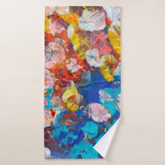Abstrakter Punktstrich mit Pinselstrich, Acryl und Badehandtuch