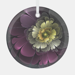 Abstrakter Purpur Khaki Grau Fractal-Blumenkreis Ornament Aus Glas