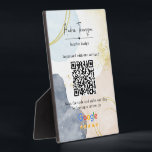 Abstrakter QR-Code für die Überprüfung von Wasserf Fotoplatte<br><div class="desc">Abstrakte Pastel Watercolor Formen Gold Foil Rezensionsplatte für Innenarchitekten,  Berater,  Art Director,  Profis oder Marketing Manager. Es zeichnet sich durch eine weiche blaue,  pfirsichcremefarbene Aquarellform und einige goldene Folienstriche für ein elegantes Ambiente aus.</div>