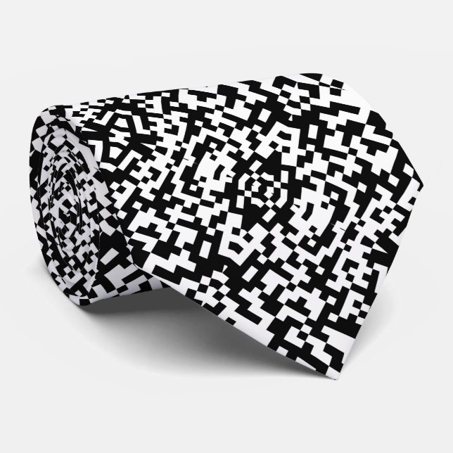 Abstrakter QR-Code modernes Schwarz-Weiß-Muster Krawatte (Gerollt)