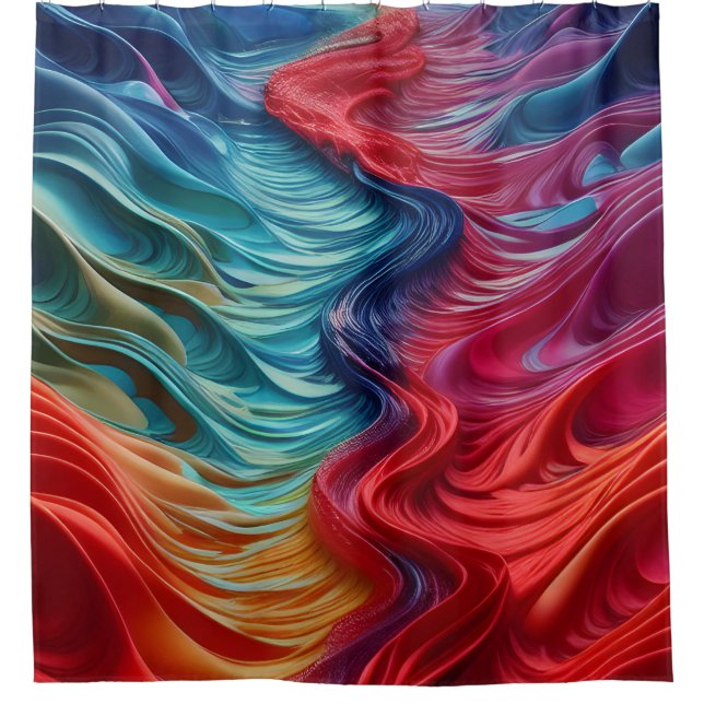 Abstrakter Red Blue Ocean Waves Duschvorhang (Vorderseite)
