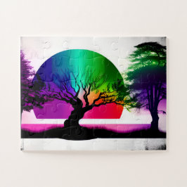 Abstrakter Regenbogen hinter den Silhouetten des S