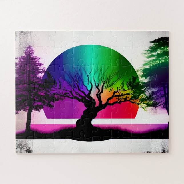 Abstrakter Regenbogen hinter den waldreichen Silho (Horizontal)