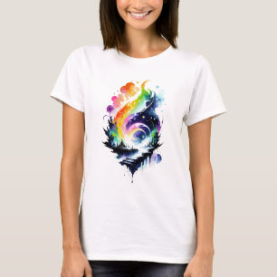 Abstrakter Regenbogen Wasserfarbener Fantasie Land T-Shirt