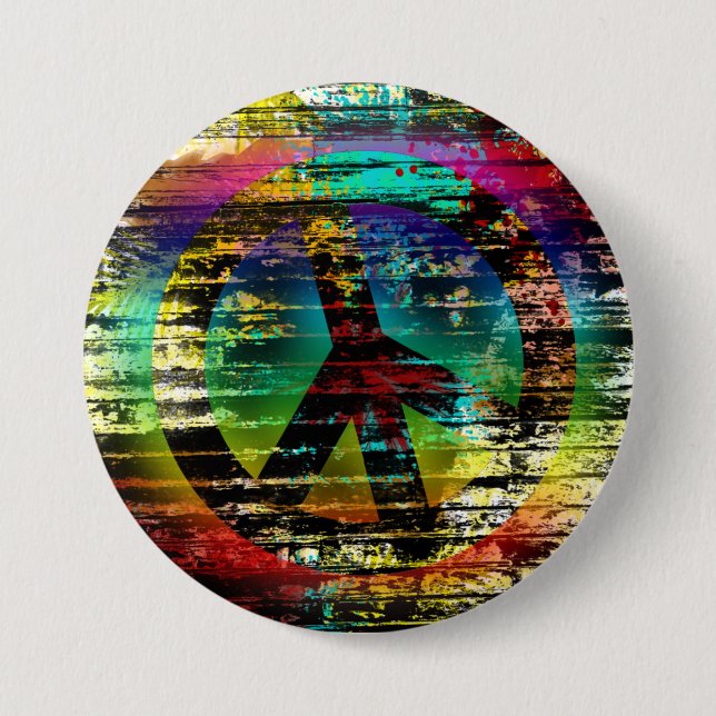 Abstrakter Regenbogengrunge-Friedensknopf Button (Vorderseite)