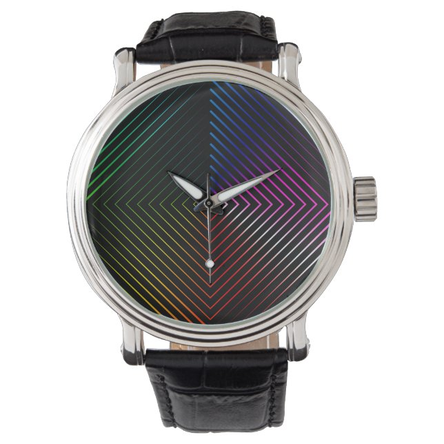 Abstrakter Regenbogenprisma auf Schwarz Armbanduhr (Vorderseite)