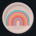 Abstrakter Retro-farbiger Regenbogen Pappteller<br><div class="desc">Regenbogen - Retro farbenfroher Regenbogen - farbenfrohe Abstrakte Bögen - Pachy / Beige Hintergrund.</div>