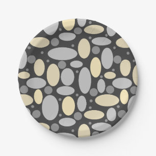 Abstrakter Retro-grauer beige Pastellfisch Pappteller