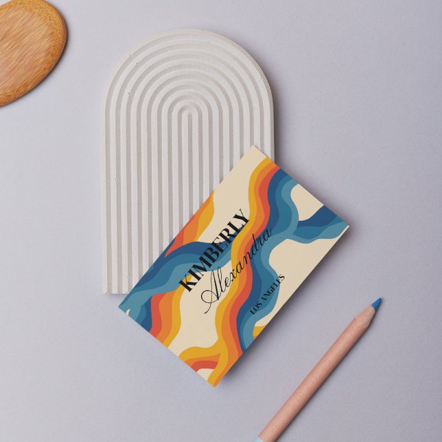 Abstrakter Retro Orange Blue Wavy Strip Fett moder Visitenkarte (Von Creator hochgeladen)