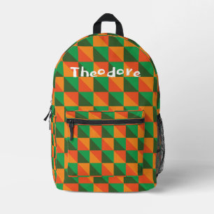 Abstrakter Retro-Orange- und grüner geometrischer Bedruckter Rucksack