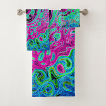 Abstrakter Retro-Swirl in Pink und Blau Groovy