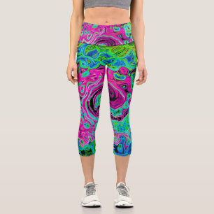 Abstrakter Retro-Swirl in Pink und Blau Groovy Capri Leggings
