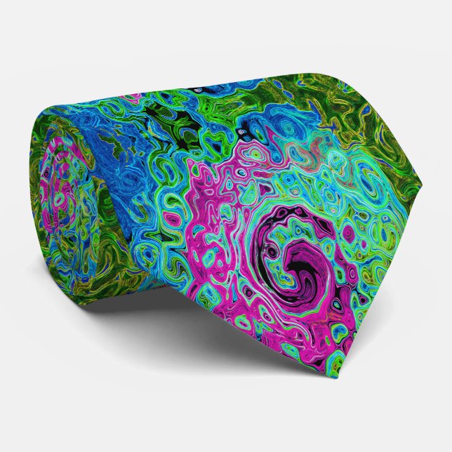 Abstrakter Retro-Swirl in Pink und Blau Groovy Krawatte (Gerollt)