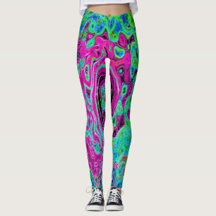 Abstrakter Retro-Swirl in Pink und Blau Groovy Leggings