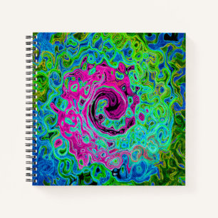 Abstrakter Retro-Swirl in Pink und Blau Groovy Notizbuch