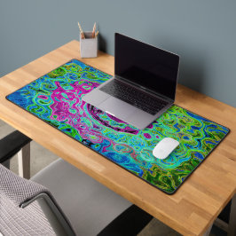 Abstrakter Retro-Swirl in Pink und Blau Groovy Schreibtischunterlage