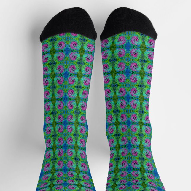 Abstrakter Retro-Swirl in Pink und Blau Groovy Socken (Oben)