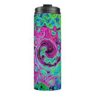 Abstrakter Retro-Swirl in Pink und Blau Groovy Thermosbecher