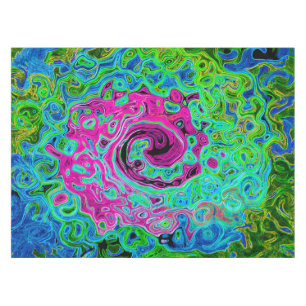 Abstrakter Retro-Swirl in Pink und Blau Groovy Tischdecke