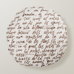 Abstrakter retro unlesbarer brauner Text in Tinte Rundes Kissen