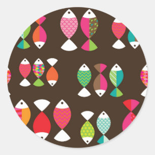 Abstrakter Retrofisch unter Wasser Muster 2 Runder Aufkleber