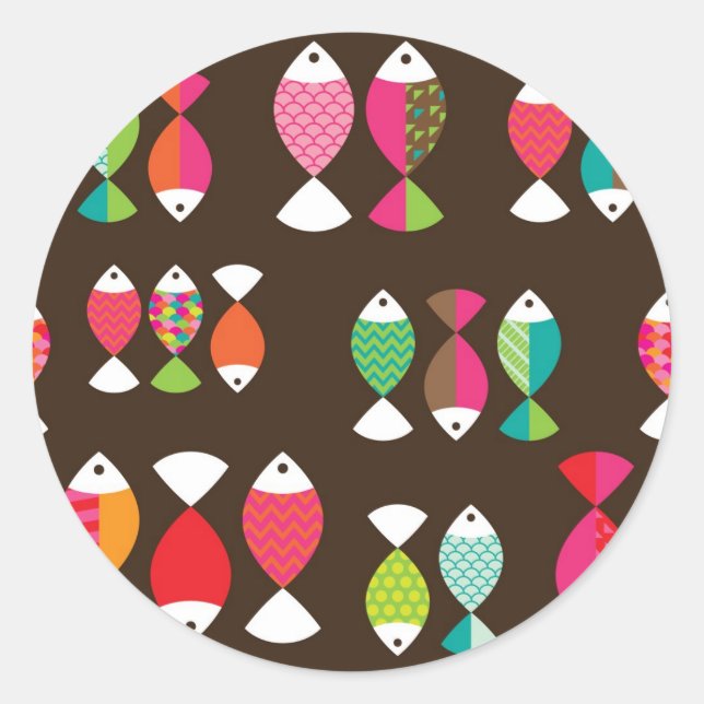 Abstrakter Retrofisch unter Wasser Muster 2 Runder Aufkleber (Vorderseite)