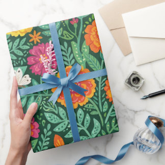 Abstrakter Ringelblumen-Schmetterling Indisches Ge Geschenkpapier
