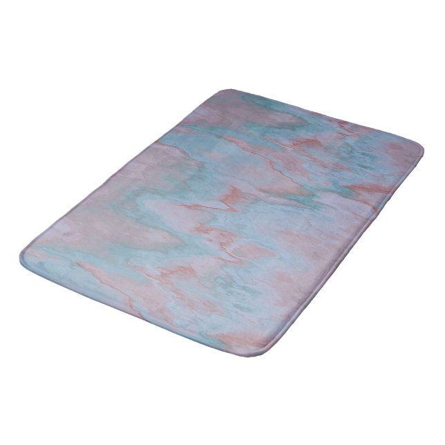 abstrakter rosa und blauer Marmor Badematte (Schrägansicht)