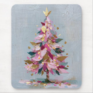 Abstrakter rosa und goldener Impasto-Weihnachtsbau Mousepad