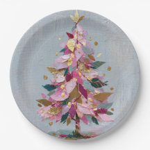Abstrakter rosa und goldener Impasto-Weihnachtsbau