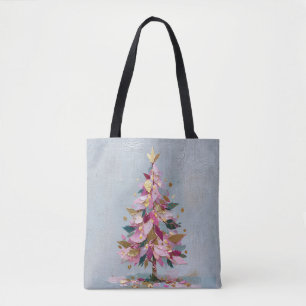Abstrakter rosa und goldener Impasto-Weihnachtsbau Tasche