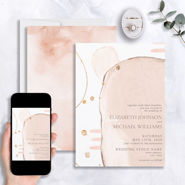 Abstrakter Rosa- und Goldfilm Moderne Hochzeit Einladung (Von Creator hochgeladen)