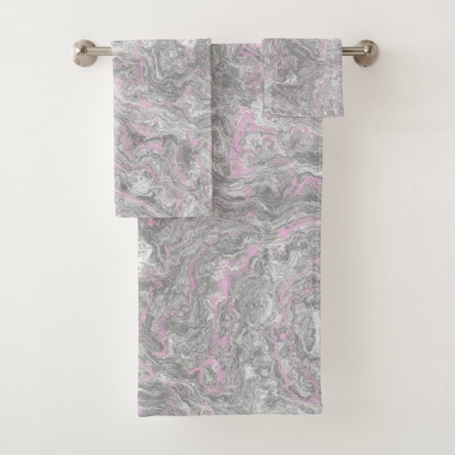 Abstrakter rosa und grauer Marmor Badhandtuch Set (Insitu)