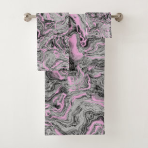Abstrakter rosa und grauer Marmor Badhandtuch Set